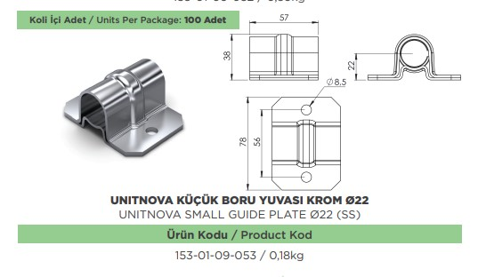 UNITNOVA E22 KUCUK BORU YUVASI KROM CAP 22